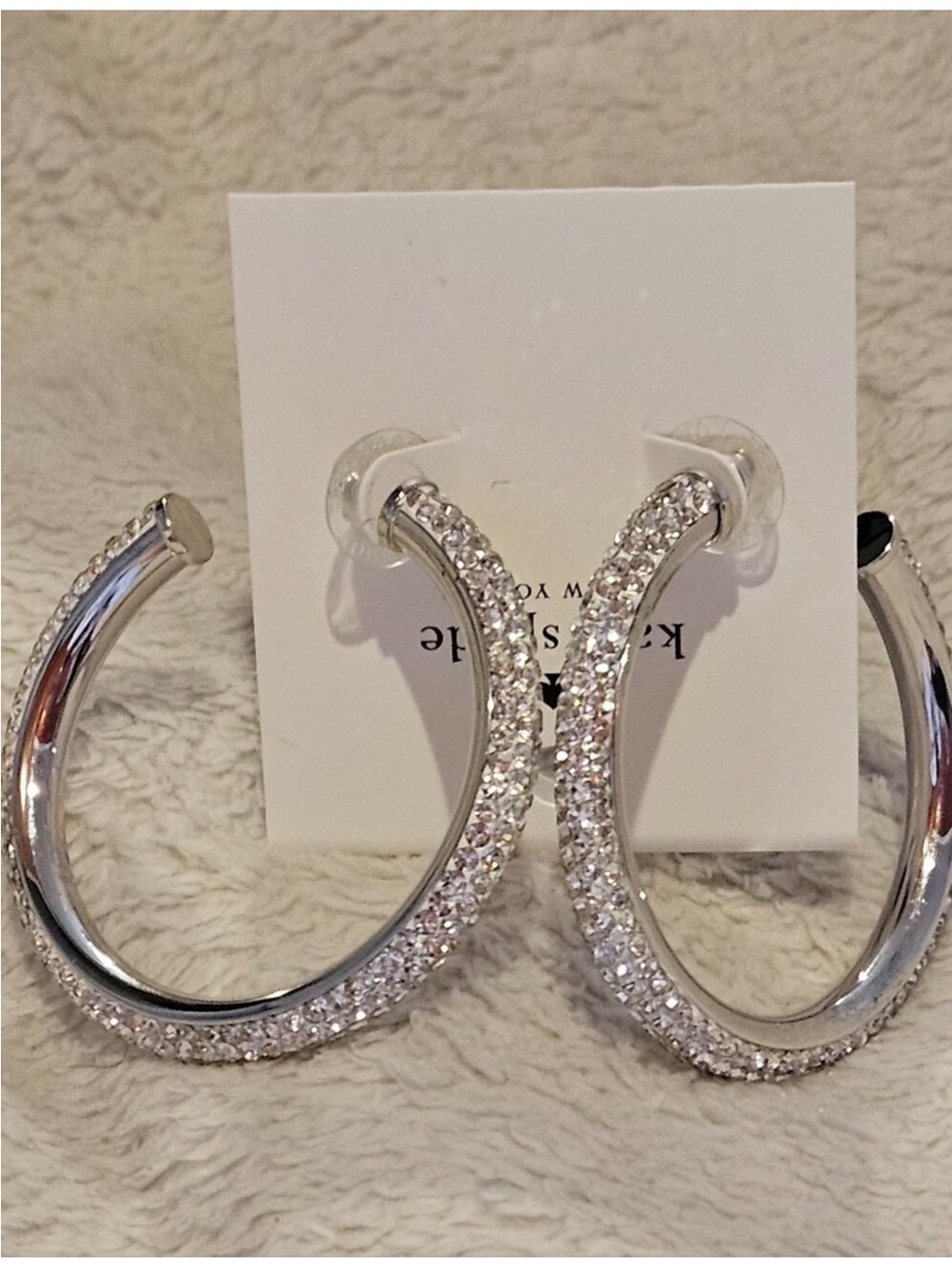 Kate Spade Razzle Dazzle Hoop Earrings – Crystal Pavé Silver Tone | NWT - Picture 5 of 8
